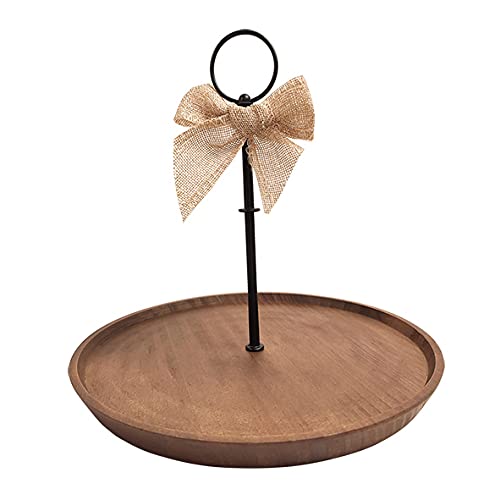 FIVE ELEPHANT 1 Tier Serving Tray Wood, Rustic Cupcake Stand Tower, with Metal Handle Farmhouse Style Kitchen Tray, Decor Trays with Handles for Party