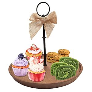 FIVE ELEPHANT 1 Tier Serving Tray Wood, Rustic Cupcake Stand Tower, with Metal Handle Farmhouse Style Kitchen Tray, Decor Trays with Handles for Party