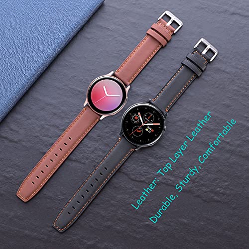 Galaxy Watch Active 2 Bands 2 Pack, Compatible with Samsung Galaxy Active 2 Watch Band, for Galaxy Watch Active 2 40mm/active 2 44mm/active, 20mm Leather Men Women Bands(Black+Brown)