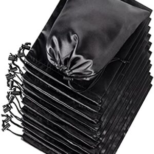 Satin Bags with Drawstring for Lingerie, Jewelry, Gifts, Party Favors, Candy, Goodies or Wedding Presents (7 x 9 inch - 12 pack, Black)