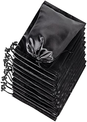 Satin Bags with Drawstring for Lingerie, Jewelry, Gifts, Party Favors, Candy, Goodies or Wedding Presents (7 x 9 inch - 12 pack, Black)