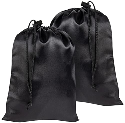 Satin Bags with Drawstring for Lingerie, Jewelry, Gifts, Party Favors, Candy, Goodies or Wedding Presents (7 x 9 inch - 12 pack, Black)