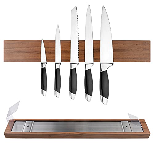 Dark Walnut Wood Magnetic Knife Holder - CTSZOOM Seamless Powerful Wood Magnetic Knife Strip for Organizing Your Kitchen - Multifunctional Magnet Holder for Wall with No Installation - 16"