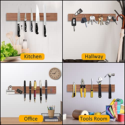 Dark Walnut Wood Magnetic Knife Holder - CTSZOOM Seamless Powerful Wood Magnetic Knife Strip for Organizing Your Kitchen - Multifunctional Magnet Holder for Wall with No Installation - 16"