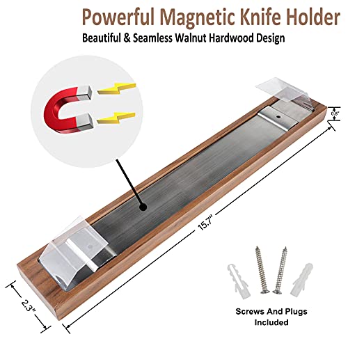 Dark Walnut Wood Magnetic Knife Holder - CTSZOOM Seamless Powerful Wood Magnetic Knife Strip for Organizing Your Kitchen - Multifunctional Magnet Holder for Wall with No Installation - 16"