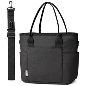 lunch bag for women, chasechic insulated thermal lunch tote bag large lunch box container for adults with adjustable shoulder strap, reusable lunch cooler bag for office work school picnic, black