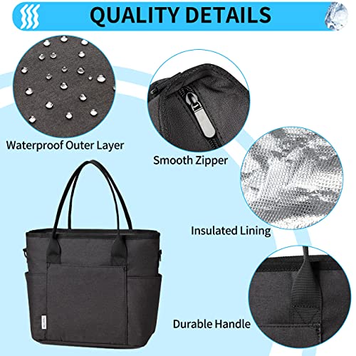 Lunch Bag for Women, ChaseChic Insulated Thermal Lunch Tote Bag Large Lunch Box Container for Adults with Adjustable Shoulder Strap, Reusable Lunch Cooler Bag for Office Work School Picnic, Black