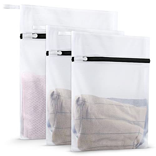 Set of 3 Durable Mesh Laundry Bags for Delicates,Have Hanger Loops(1Large 16 x 20 inches, 2Medium 12 x 16 inches)