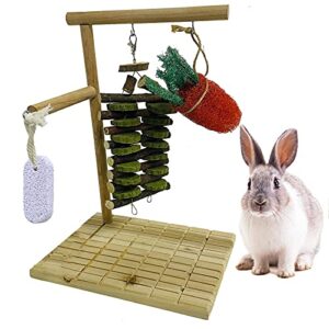 kathson bunny chew toys for teeth grinding,rabbit wooden scratch board feet pad rotatable pet play toy for chinchilla guinea pigs other rodent pets