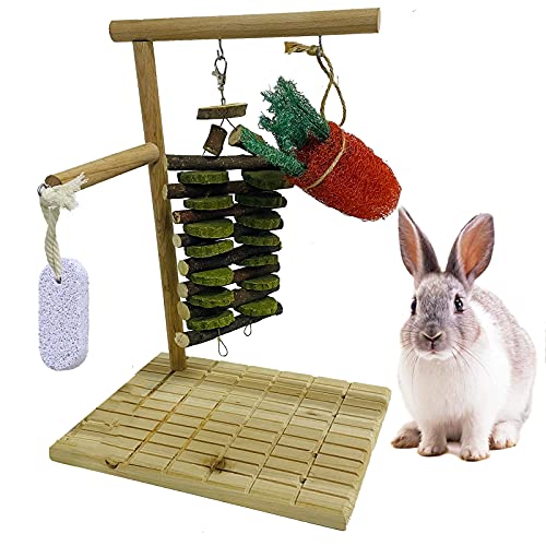 kathson Bunny Chew Toys for Teeth Grinding,Rabbit Wooden Scratch Board Feet Pad Rotatable Pet Play Toy for Chinchilla Guinea Pigs Other Rodent Pets