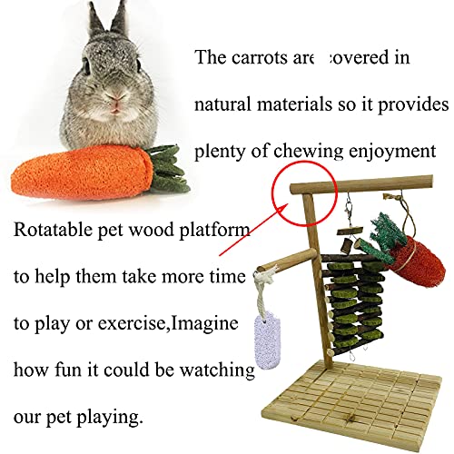 kathson Bunny Chew Toys for Teeth Grinding,Rabbit Wooden Scratch Board Feet Pad Rotatable Pet Play Toy for Chinchilla Guinea Pigs Other Rodent Pets