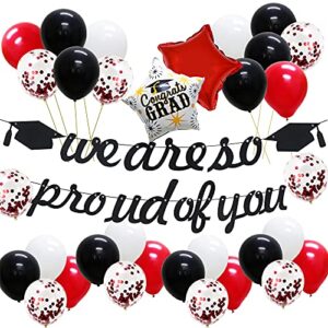 kaxixi graduation party decorations 2023 red and black,we are so proud of you banner for high school college, grad star foil balloons for graduation party supplies