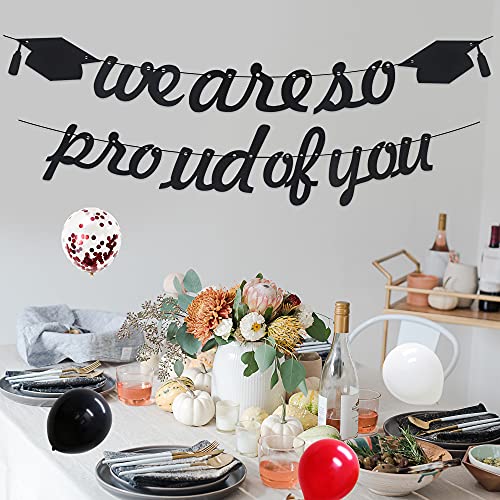 KAXIXI Graduation Party Decorations 2023 Red and Black,We are So Proud of You Banner for High School College, Grad Star Foil Balloons for Graduation Party Supplies