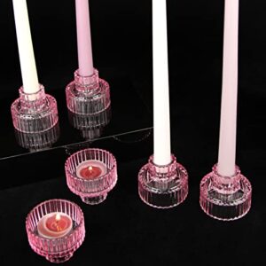 Vixdonos Pink Candle Holders Set of 6 Glass Tealight Candle Holders for Table Centerpieces and Wedding Decor(L)