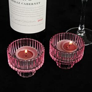 Vixdonos Pink Candle Holders Set of 6 Glass Tealight Candle Holders for Table Centerpieces and Wedding Decor(L)