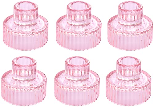 Vixdonos Pink Candle Holders Set of 6 Glass Tealight Candle Holders for Table Centerpieces and Wedding Decor(L)