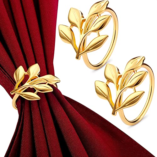 20Pcs Gold Napkin Rings Set - Leaf Napkin Rings for Wedding Decorations Napkins Rings Fiesta Dinner Napkins Gold Fall Napkin Rings - Metal Napkin Holders for Cloth Napkins Autumn Easter Napkin Rings