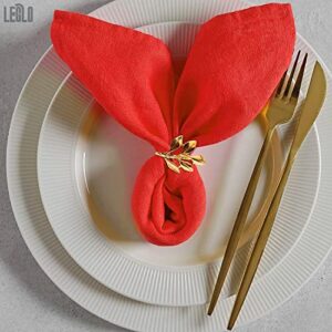 20Pcs Gold Napkin Rings Set - Leaf Napkin Rings for Wedding Decorations Napkins Rings Fiesta Dinner Napkins Gold Fall Napkin Rings - Metal Napkin Holders for Cloth Napkins Autumn Easter Napkin Rings