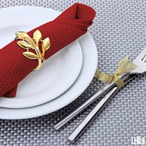 20Pcs Gold Napkin Rings Set - Leaf Napkin Rings for Wedding Decorations Napkins Rings Fiesta Dinner Napkins Gold Fall Napkin Rings - Metal Napkin Holders for Cloth Napkins Autumn Easter Napkin Rings