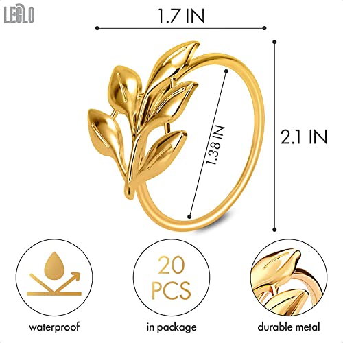 20Pcs Gold Napkin Rings Set - Leaf Napkin Rings for Wedding Decorations Napkins Rings Fiesta Dinner Napkins Gold Fall Napkin Rings - Metal Napkin Holders for Cloth Napkins Autumn Easter Napkin Rings