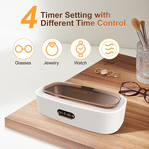 Venussar Ultrasonic Cleaner, Sonic Jewelry Cleaning Machine 300ML, 45kHz Professional Ultrasonic Jewelry Cleaner Machine for Glasses, Jewelry, Watches, Dentures, 4 Gear Adjustable (White)