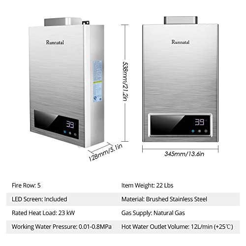 Tankless Water Heater, 3.17 GPM Instant Hot Natural Gas Water Heater with Constant Temperature, Indoor (Natural Gas)