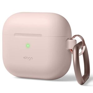 elago silicone case compatible with airpods 3 case cover - compatible with airpods 3rd generation, carabiner included, supports wireless charging, shock resistant, full protection (sand pink)