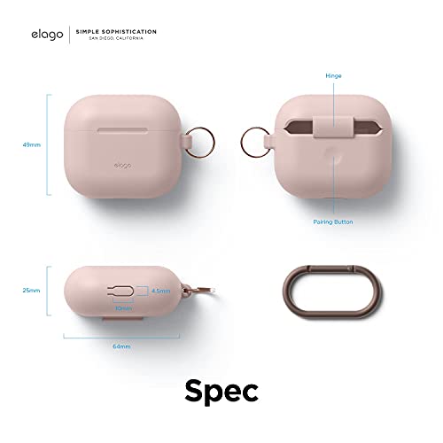 elago Silicone Case Compatible with AirPods 3 Case Cover - Compatible with AirPods 3rd Generation, Carabiner Included, Supports Wireless Charging, Shock Resistant, Full Protection (Sand Pink)