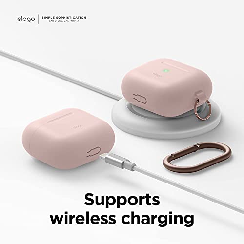 elago Silicone Case Compatible with AirPods 3 Case Cover - Compatible with AirPods 3rd Generation, Carabiner Included, Supports Wireless Charging, Shock Resistant, Full Protection (Sand Pink)