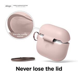 elago Silicone Case Compatible with AirPods 3 Case Cover - Compatible with AirPods 3rd Generation, Carabiner Included, Supports Wireless Charging, Shock Resistant, Full Protection (Sand Pink)