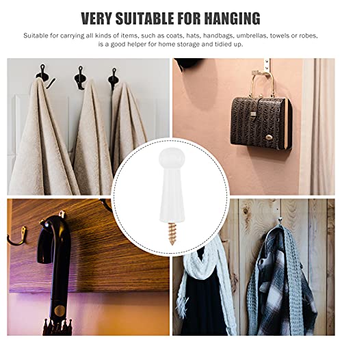 DOITOOL 10 Pcs Screw- On Wood Hook Wooden Coat Hooks Shaker Pegs Towel Belt Jewelry Hanger Single Organizer Hat Rack for Hanging Hats Bags Towels Bathroom White