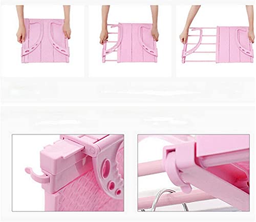 ZyHMW Clothes Airer MultifunctionFolding Balcony Clothes Drying Rack Airer Laundry Hanging Towel Shoes Rack Solid Color Plastic Hanging ClothesRack, Clothes Airer (Color : Pink, Size : 8)