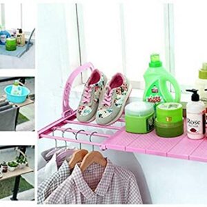 ZyHMW Clothes Airer MultifunctionFolding Balcony Clothes Drying Rack Airer Laundry Hanging Towel Shoes Rack Solid Color Plastic Hanging ClothesRack, Clothes Airer (Color : Pink, Size : 8)