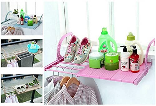 ZyHMW Clothes Airer MultifunctionFolding Balcony Clothes Drying Rack Airer Laundry Hanging Towel Shoes Rack Solid Color Plastic Hanging ClothesRack, Clothes Airer (Color : Pink, Size : 8)