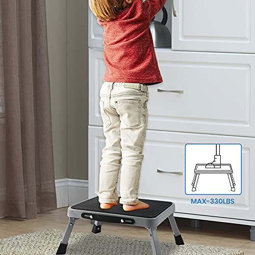 TreeLen 1-Step 330lbs Capacity Folding Metal Step Stool, Portable Step Ladder, Non-Slip, Sturdy