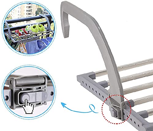 ZyHMW Clothes Airer Balcony Drying Rack Stainless Steel Folding Hanging Window Shoes Rack Adjustable Portable Outdoor Airer Clothes Towel Storage，Folding Airer (Color : S Square Tube Gray)