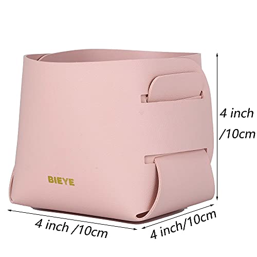 Bieye LSB001 Collapsible Leather Storage Bin Decorative Desk Organizer for Jewelry Makeup Pen Pencil Glasses Remote Controller Storage (Pink, 4WX4LX4H)