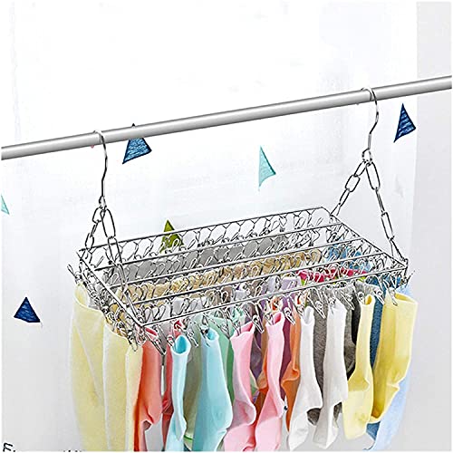 ZyHMW Clothes Airer 100 Clips Large Balcony Folding Shoe Drying Rack Stainless Steel Laundry Towel Storage Capacity Convenient Clothes Airer, Clothes Airer (Color (Color