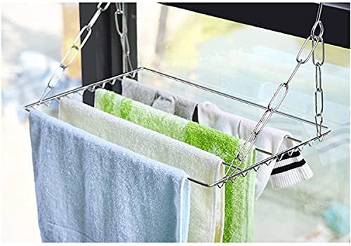 ZyHMW Clothes Airer 100 Clips Large Balcony Folding Shoe Drying Rack Stainless Steel Laundry Towel Storage Capacity Convenient Clothes Airer Racks, Clothes Airer (Color (Color