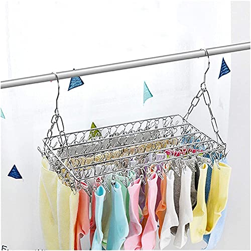 ZyHMW Clothes Airer 100 Clips Large Balcony Folding Shoe Drying Rack Stainless Steel Laundry Towel Storage Capacity Convenient Clothes Airer Racks, Clothes Airer (Color (Color