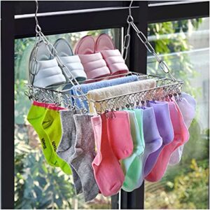 ZyHMW Clothes Airer 100 Clips Large Balcony Folding Shoe Drying Rack Stainless Steel Laundry Towel Storage Capacity Convenient Clothes Airer Racks, Clothes Airer (Color (Color
