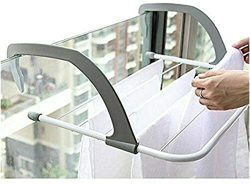 ZyHMW Clothes Airer Home Folding Adjustable Radiator Towel Clothes Drying Rack Pole Airer Dryer Drying Rack 5 Rail Balcony Telescopic Laundry Holder，Folding Airer (Color : Gray, Size : 50X28cm)