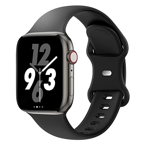 Acrbiutu Bands Compatible with Apple Watch 38mm 40mm 41mm 42mm 44mm 45mm 49mm, Replacement Soft Silicone Sport Strap Wristbands for iWatch Series Ultra 8/7/6/5/4/3/2/1 SE Women Men, Black