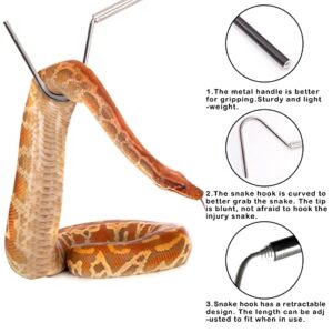 Aufeeky Telescoping Stainless Collapsible Snake Hook and Grabbers Snake Reptile Grabber Reacher Pickup Tool Long Reptile Catcher for Ball Pythons Corn Snake Reptiles Pet Snake Serpent (39.4 inches)