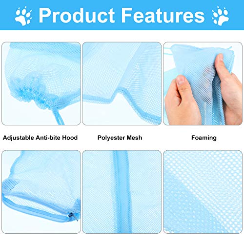 5 Pieces Cat Bathing Bag Set Cat Grooming Bag Adjustable Pet Shower Net Bag Cat Muzzles Anti-Bite Anti-Scratch Nail Clipper Tick Remover Tool Massage Brush for Pet Bathing Cleaning Trimming (Blue)