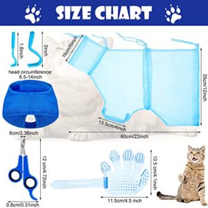 5 Pieces Cat Bathing Bag Set Cat Grooming Bag Adjustable Pet Shower Net Bag Cat Muzzles Anti-Bite Anti-Scratch Nail Clipper Tick Remover Tool Massage Brush for Pet Bathing Cleaning Trimming (Blue)