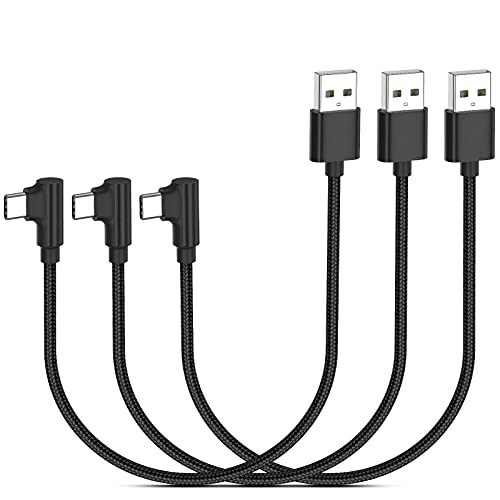 1ft Right Angle USB C Cable Fast Charging, 3 Pack 90 Degree USB A to USB Type C Cord Short 3A Compatible with Samsung Galaxy Note 10 S9 S10 S20 S21 Google Pixel 4a 5g LG Stylo 6 5 V60