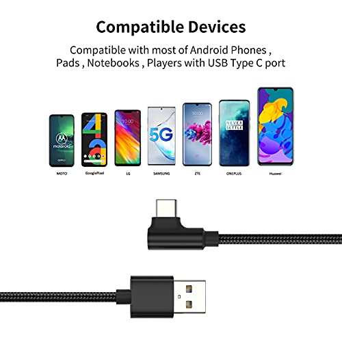 1ft Right Angle USB C Cable Fast Charging, 3 Pack 90 Degree USB A to USB Type C Cord Short 3A Compatible with Samsung Galaxy Note 10 S9 S10 S20 S21 Google Pixel 4a 5g LG Stylo 6 5 V60