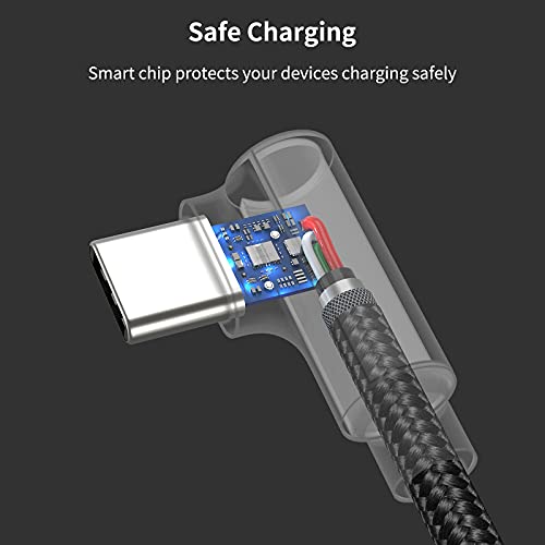 1ft Right Angle USB C Cable Fast Charging, 3 Pack 90 Degree USB A to USB Type C Cord Short 3A Compatible with Samsung Galaxy Note 10 S9 S10 S20 S21 Google Pixel 4a 5g LG Stylo 6 5 V60