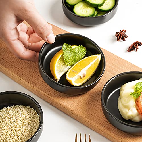 Selamica Ceramic 3.3 Inch Soy Sauce Dish Dipping Bowls Side Dishes Small Appetizer Pinch Bowls for Condiments, Sushi, Ketchup, BBQ-Set of 6(Matte Black)